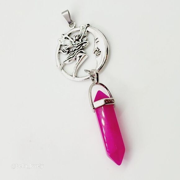 Rose Jade Gemstone Moon Goddess Pendant Reiki Healing Amulet Fairy - Picture 1 of 2